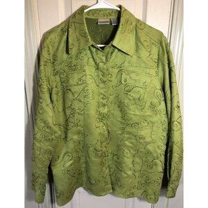 Chico’s Womens Green Size 2 Floral/Paisley Button Up Long Sleeve Blouse